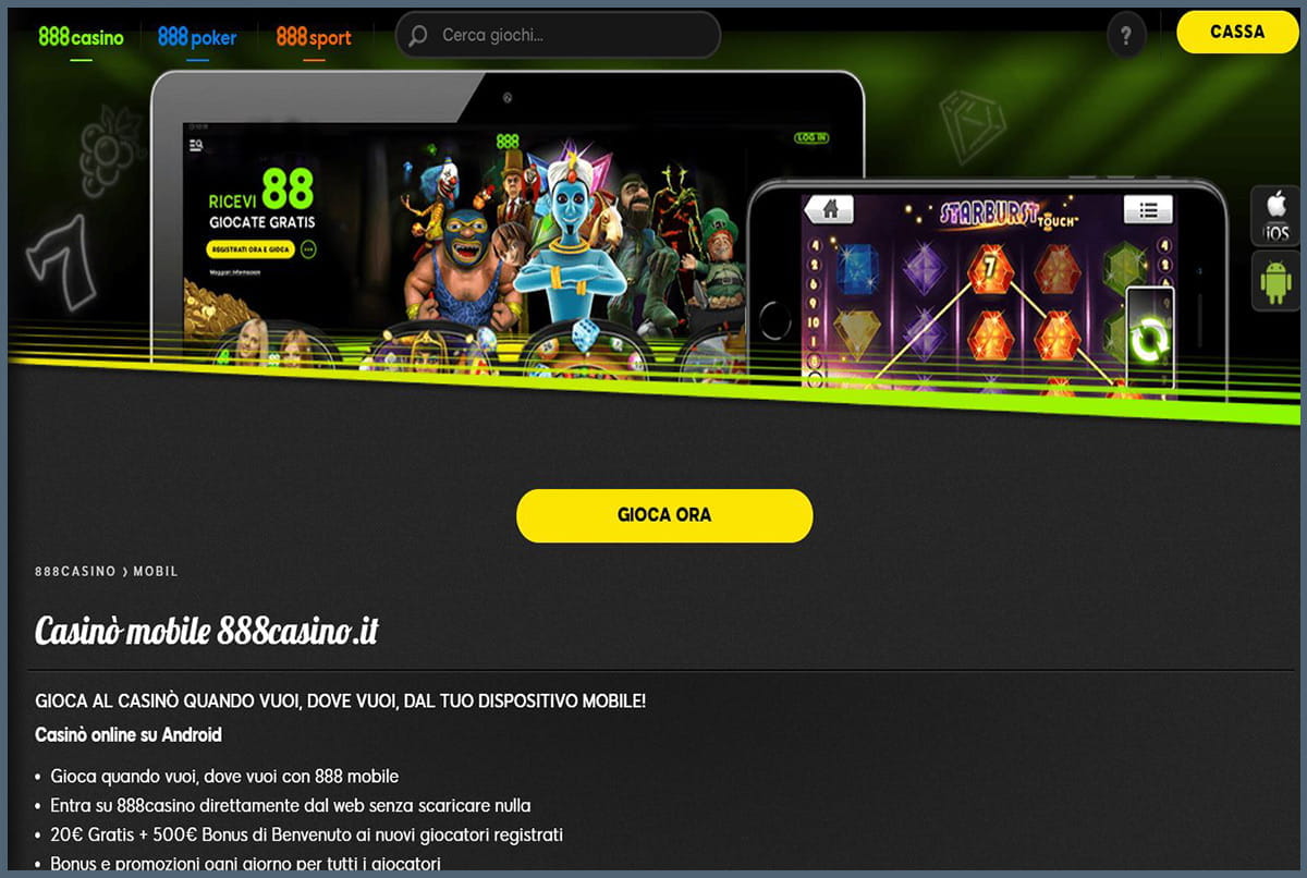 La app mobile di 888casino utilizzabili dal sito web dell'operatore.