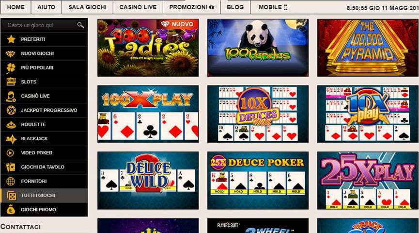 Il menù giochi casinò sul sito di NetBet
